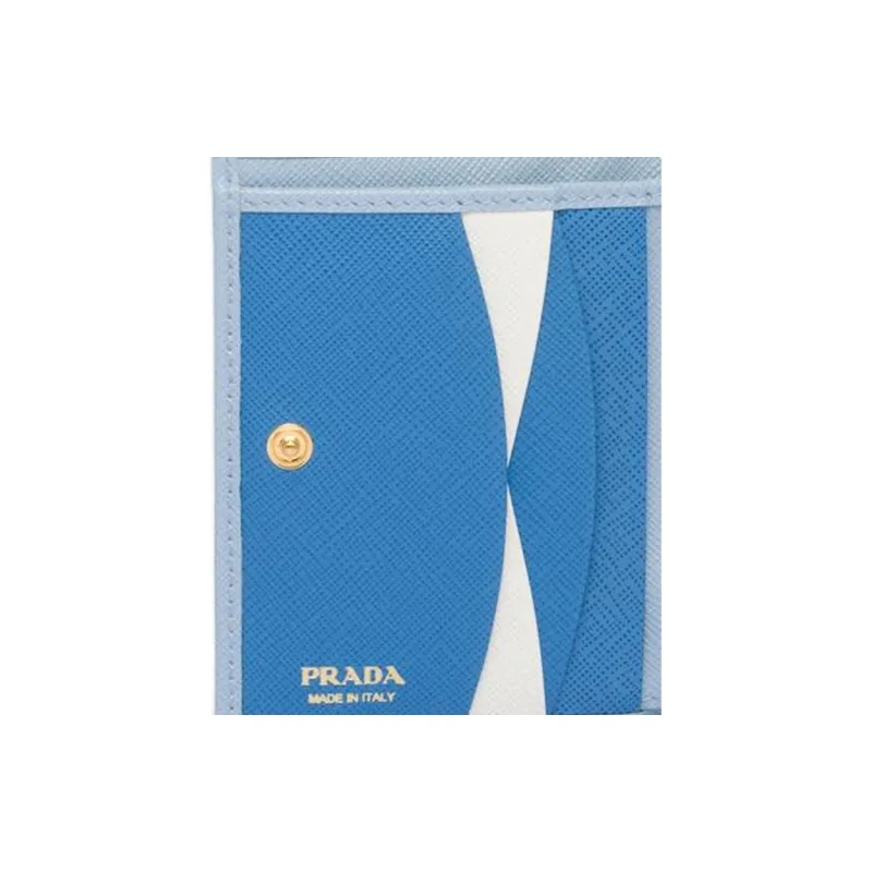 PRADA Saffiano Leather Wallet Trumpets Women's Light Blue-4