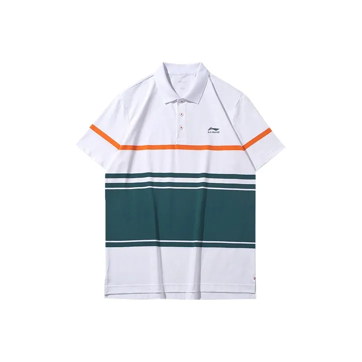 LINING Polo Shirts Men Standard White Fluorescent Flame Orange Sea Blue-0