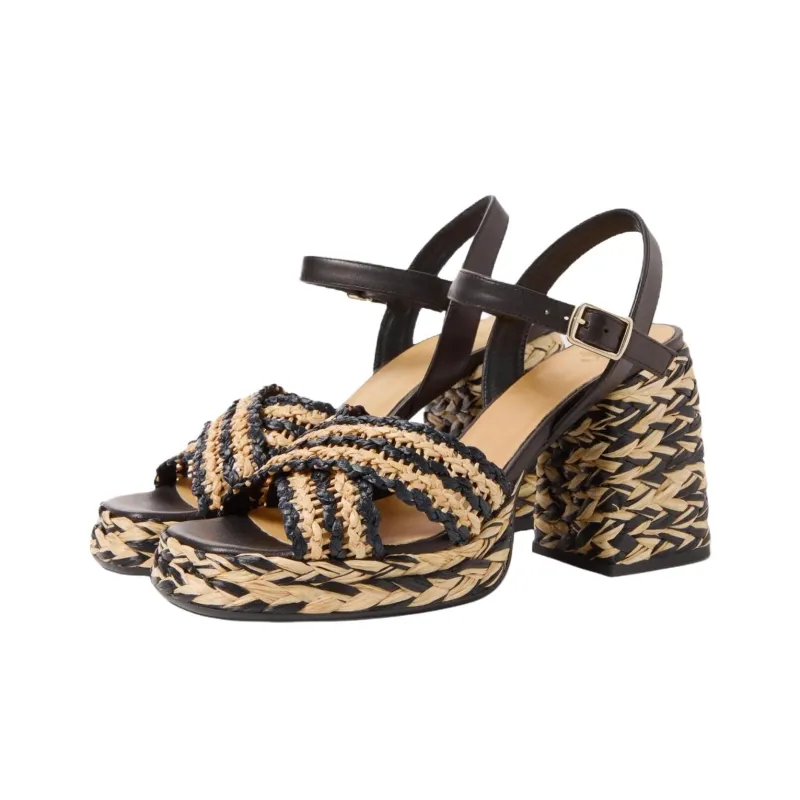 Castañer One Strap Sandals 7cm Women's Black/Tan-2