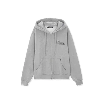 JOEGUSH Smile Rockstar Hoodie Zip-Up Sweatshirt Unisex Grey/Gray