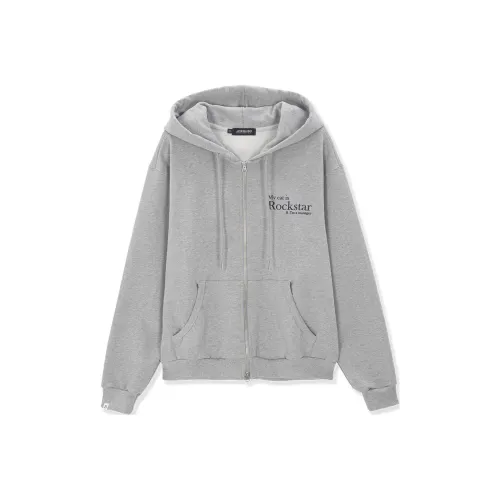 JOEGUSH Smile Rockstar Hoodie Zip-Up Sweatshirt Unisex Grey/Gray