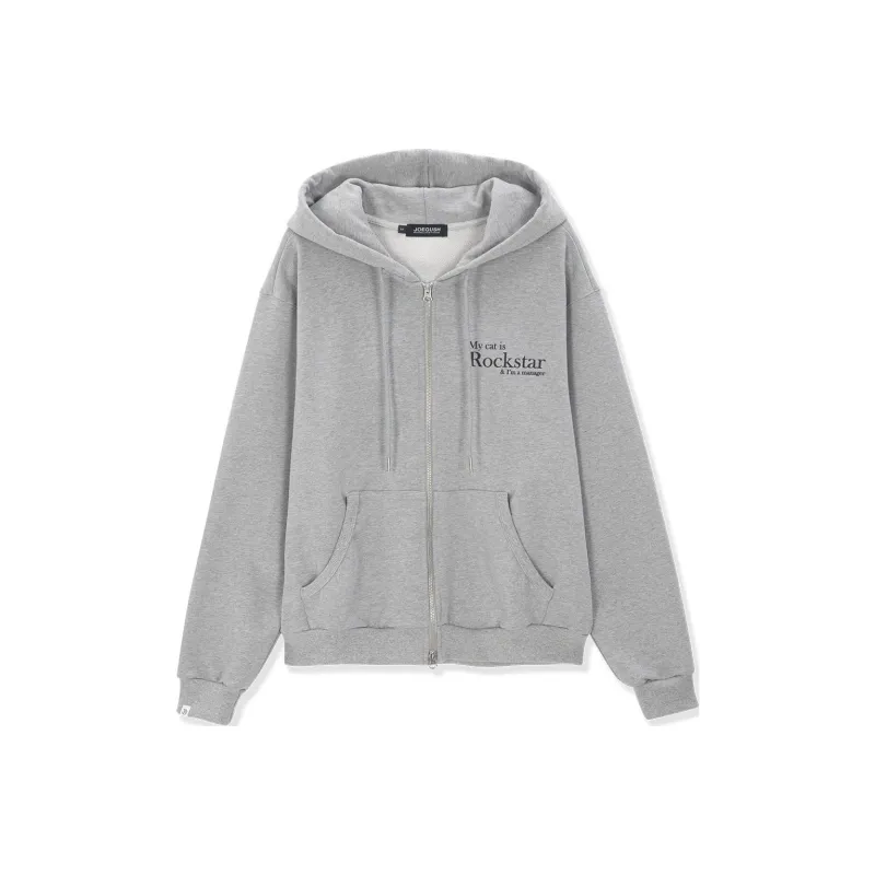 JOEGUSH Smile Rockstar Hoodie Zip-Up Sweatshirt Unisex Grey/Gray-0