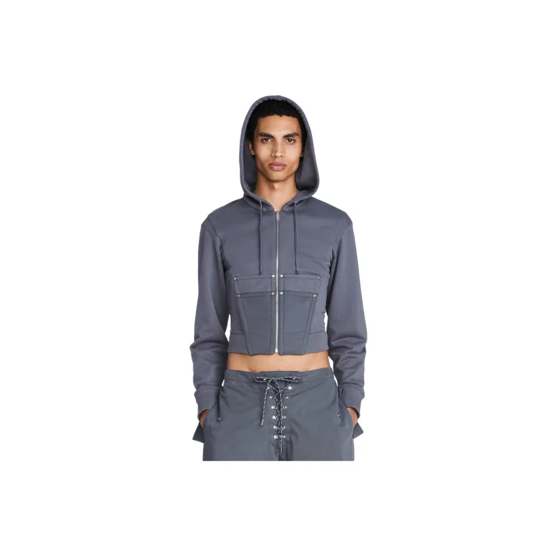 DION LEE SS24 WORKWEAR CORSET HOODIE Sweatshirt Unisex Asphalt/Cyan-0
