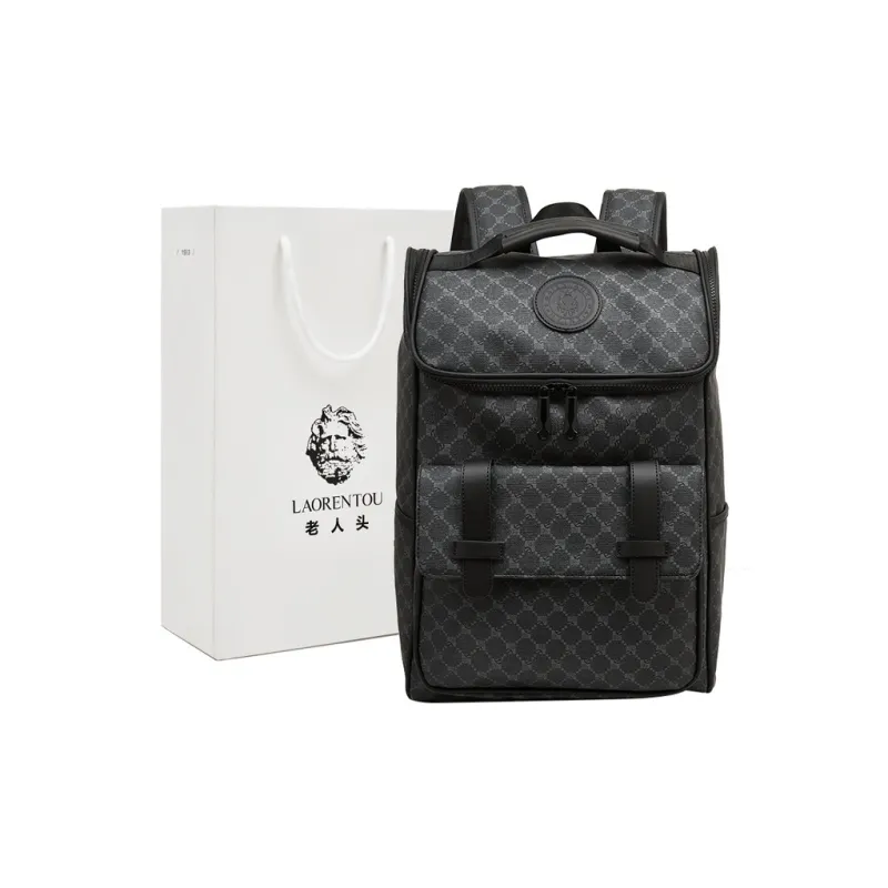 Old Man's Head Synthetic Leather Backpack Regular Men's Black-0
