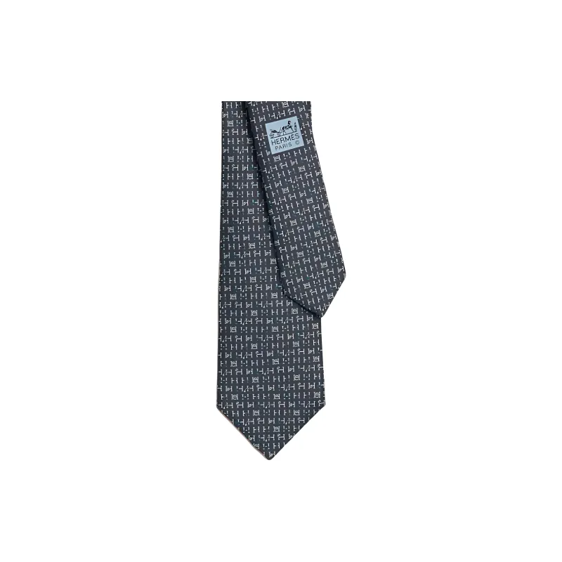 HERMES Mulberry Silk Ties Men's Gray Blue-1