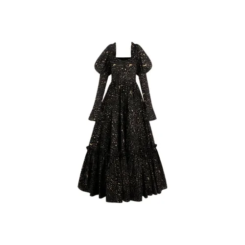 Selkie Collection FW24 Evening Dress Women's Black Background Starry Sky Print