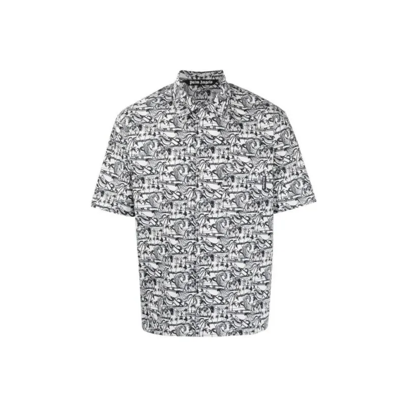 PALM ANGELS Allover Graphic Printed Short Sleeved Shirt-0