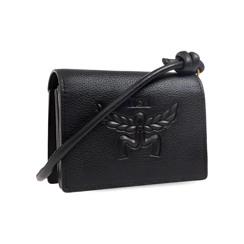MCM Embossed Leather Shoulder Bag, Crossbody Bag, Wallet Mini Women's Black-1