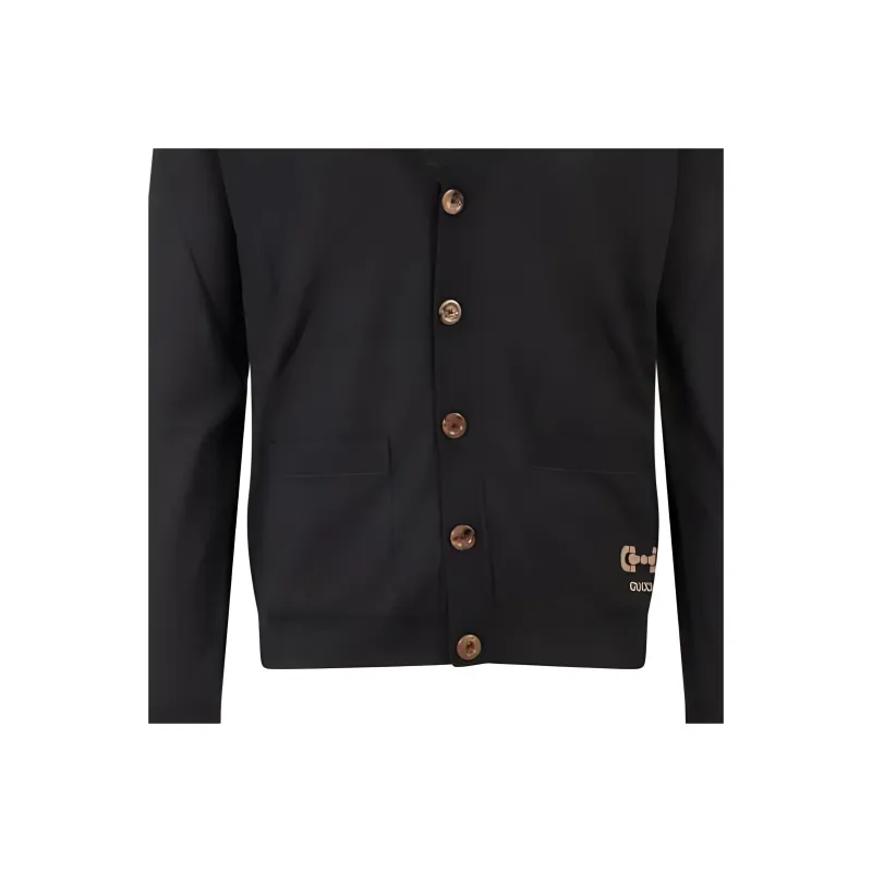 GUCCI Logo Embroidered V-Neck Cardigan-6