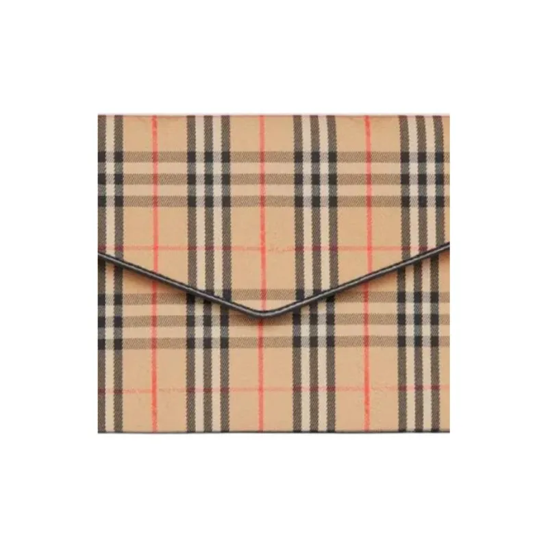 Burberry Cow Leather With Fabric Envelope Bag Coin Purse, Clutch Women's Camel-2