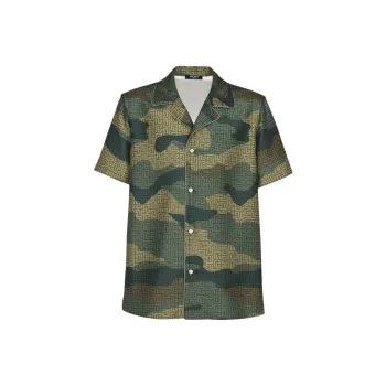 BALMAIN Camouflage Monogrammed Shantung Short-Sleeved Shirt