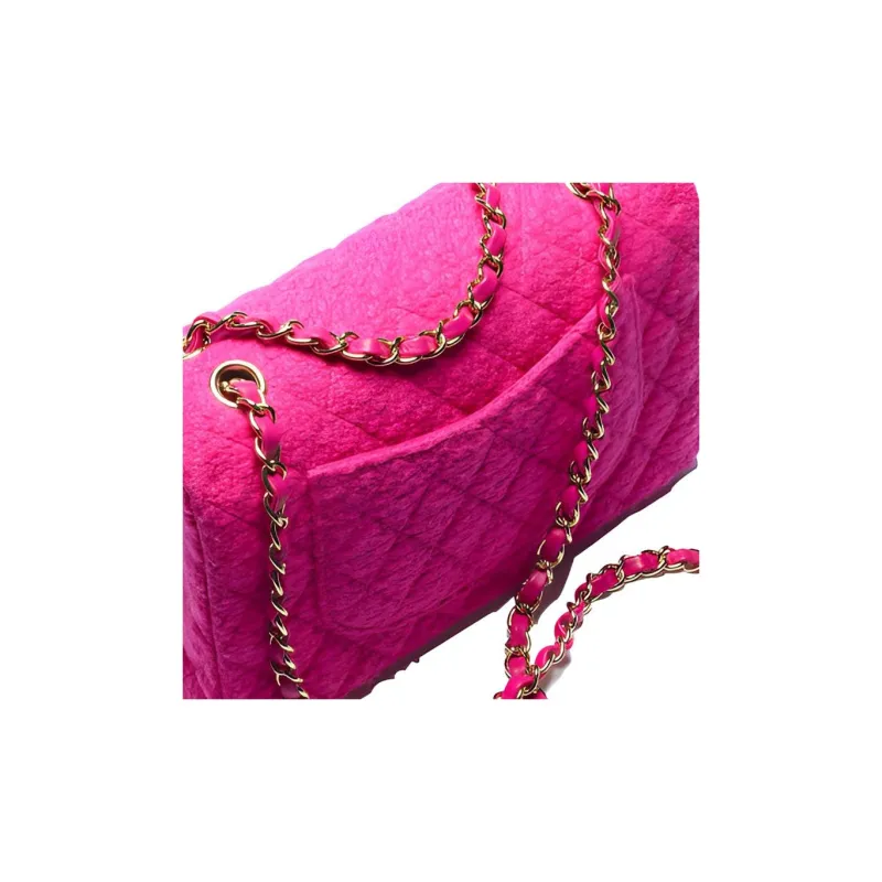 CHANEL Classic Flap CF Cashmere Twill Soft Woolen Flap Bag, Shoulder Bag, Crossbody Bag Women's Peach Pink-4
