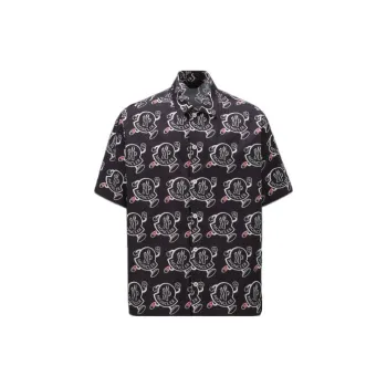 Moncler All Over Logo Collared Short Sleeve Shirt