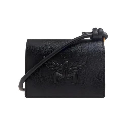 MCM Embossed Leather Shoulder Bag, Crossbody Bag, Wallet Mini Women's Black
