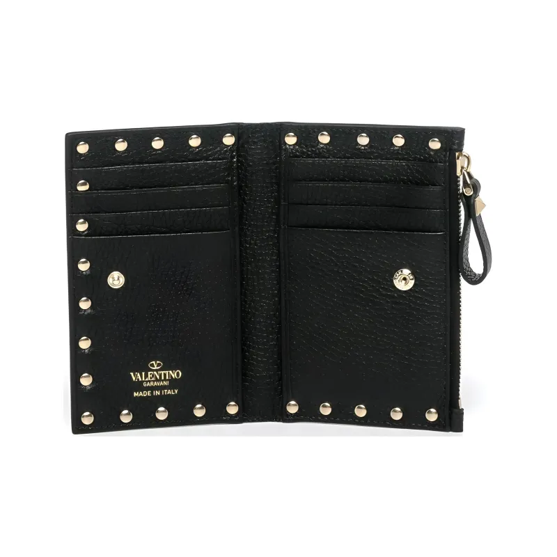 Valentino ROCKSTUDGARAVANI Grained Leather Wallet Women's Black-2