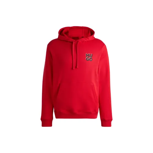 HUGO BOSS Cotton-Terry Hoodie With Stacked Logo rmer Sweatshirt Men's Red