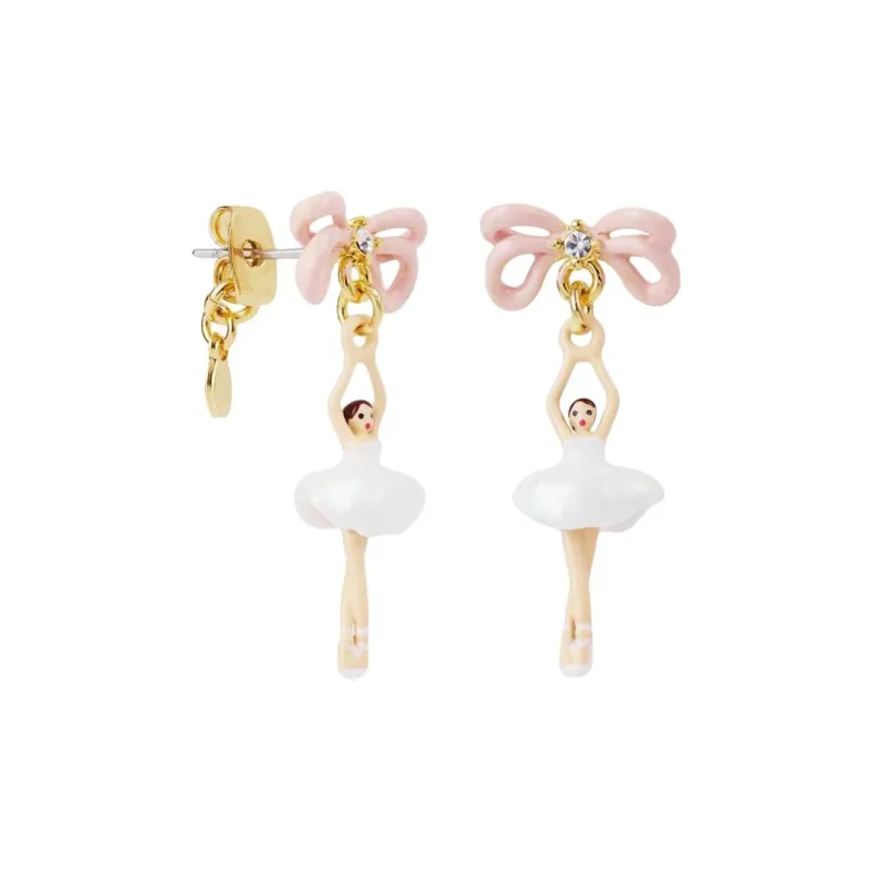 LES NEREIDES Alloy, Silver Plated, Gold Plated, Brass, Enamel Earrings Women's Pink White-1
