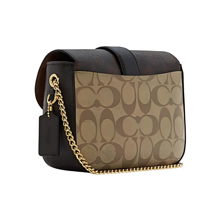 COACH Gemma Coated Canvas With Cross Grain Leather Crossbody Bag, Shoulder Bag Small Size Women's Brown-1