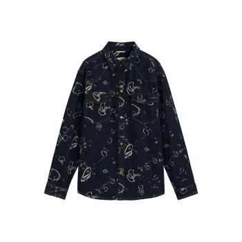 23R+ Loose Fit Versatile Long Sleeved Denim Shirt Men's Blue