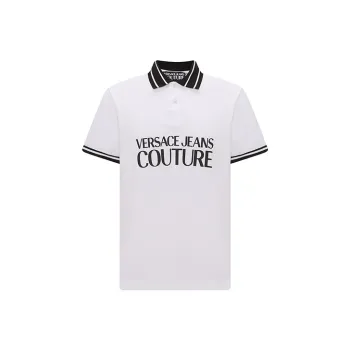 VERSACE JEANS COUTURE Men Logo Print Cotton Polo Shirt White