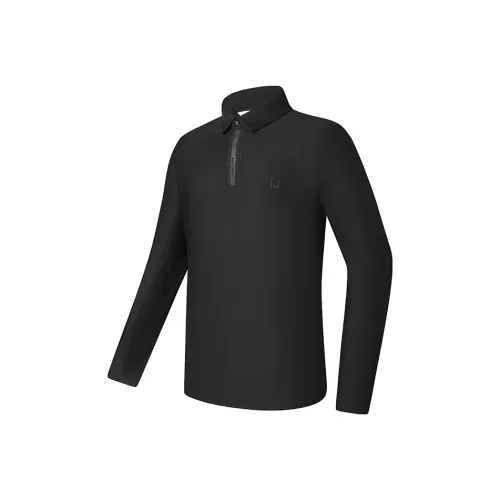 FILA Knitted Fabric Long Sleeved Polo Shirt Men's Pitch Black