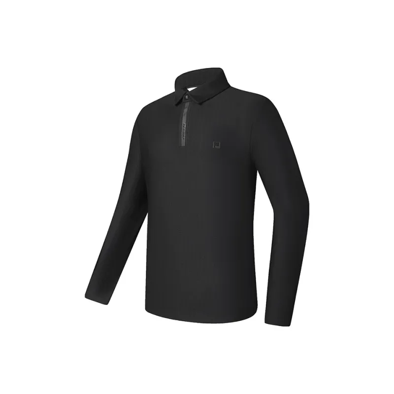 FILA Knitted Fabric Long-Sleeved Polo Shirt Men's Pitch Black-0