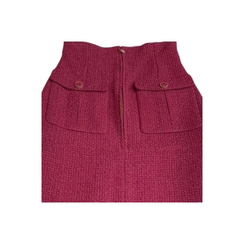 CHANEL 16K Fall Winter Premium Ready to Wear Collection Casual Long Skirt Women's Rose Red-2