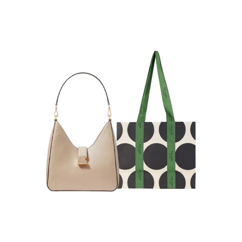 Kate Spade Leather Hobo Bag Shoulder Bag Crossbody Bag Handbag Women's Taupe-0