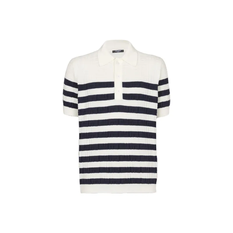 BALMAIN Striped Knit Polo Shirt-0
