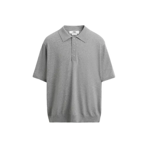ZARA Polo Shirt Men's Zebra Print Gray