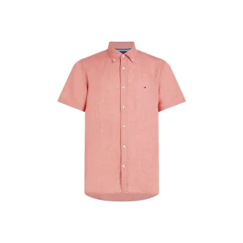 Tommy Hilfiger Short Sleeve Regular Fit Linen Shirt Men's Camellia Tea Tree Flower