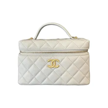 CHANEL Shiny Grain Calfskin Shoulder Bag, Crossbody Bag, Handbag Small Size Women's White