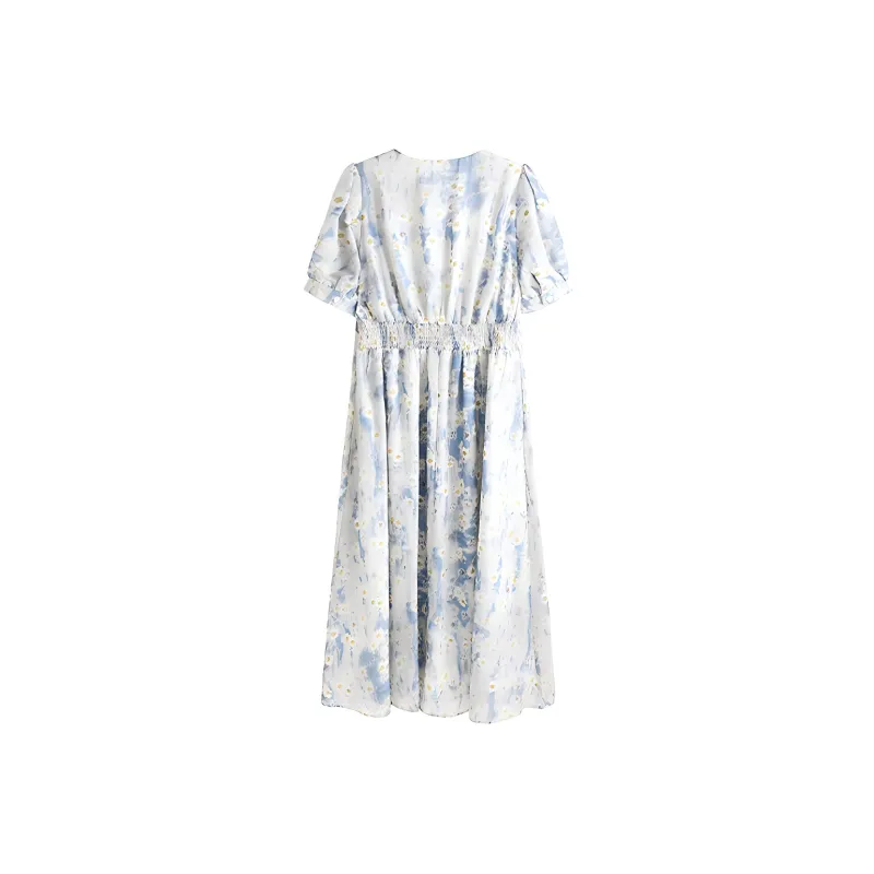 OZVO Short Sleeved Dresses Women's Blue Floral-1