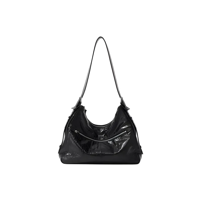 FION Disney Collaboration Cow Leather One Shoulder Handbags Medium Size Women's Black-2