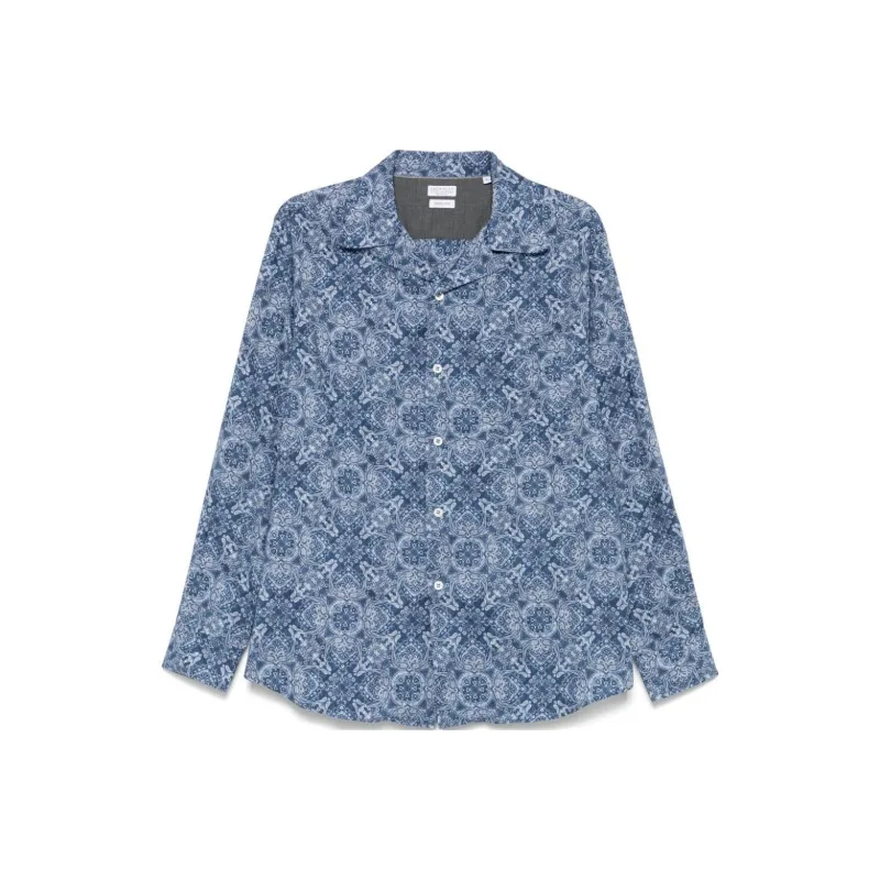 Brunello Cucinelli Patterned Curved Hem Shirt-0
