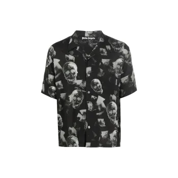 PALM ANGELS Skull Print Bowling Shirt