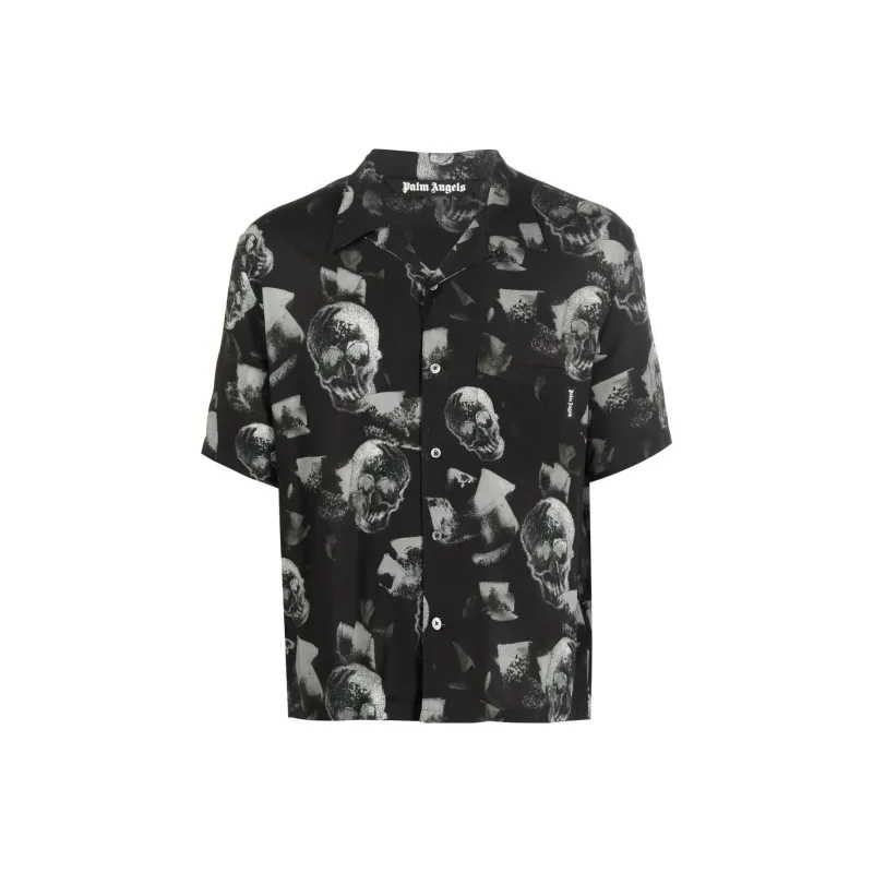 PALM ANGELS Skull Print Bowling Shirt-0
