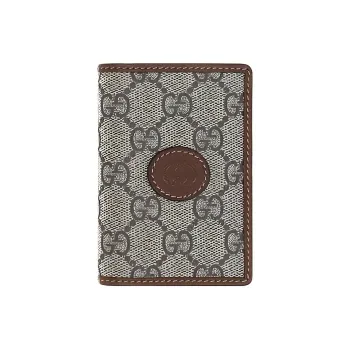 GUCCI Supreme Coated Canvas With Leather Trim Wallet Card Holder Men's Beige Ebony/Brown