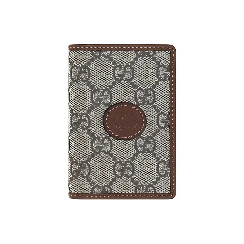 GUCCI Supreme Coated Canvas With Leather Trim Wallet Card Holder Men's Beige Ebony/Brown-0