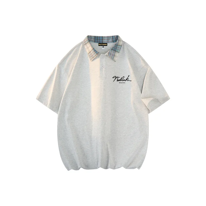 Nuthink Polo Shirt Unisex Light Blue Plaid-6