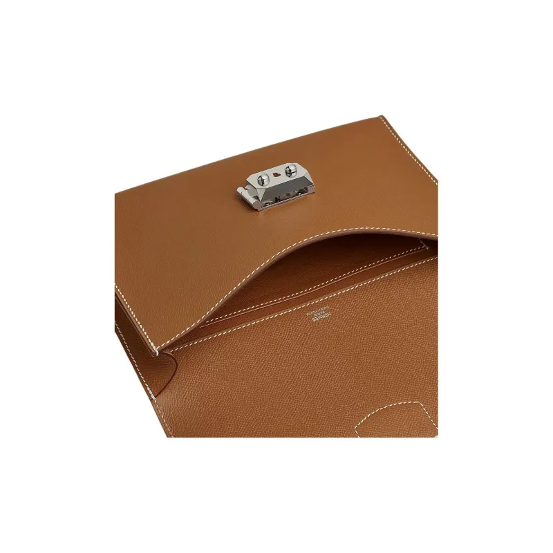 HERMES Sac A Depeches Epsom Calfskin Clutch Men's 37 Gold Brown-3