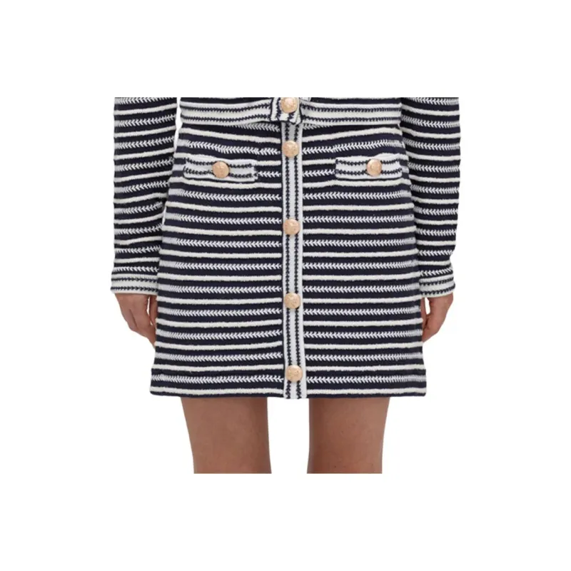 Self portrait Casual Short Skirts Women's Blue Stripes Pattern-4