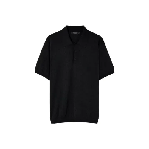 VERSACE La Greca Pointelle knit Polo Shirt