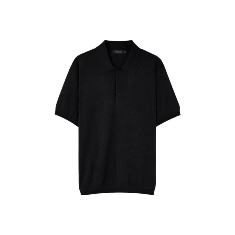 VERSACE La Greca Pointelle knit Polo Shirt-0