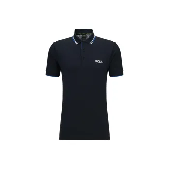 HUGO BOSS Logo embroidered Striped trim Piqué Polo Shirt