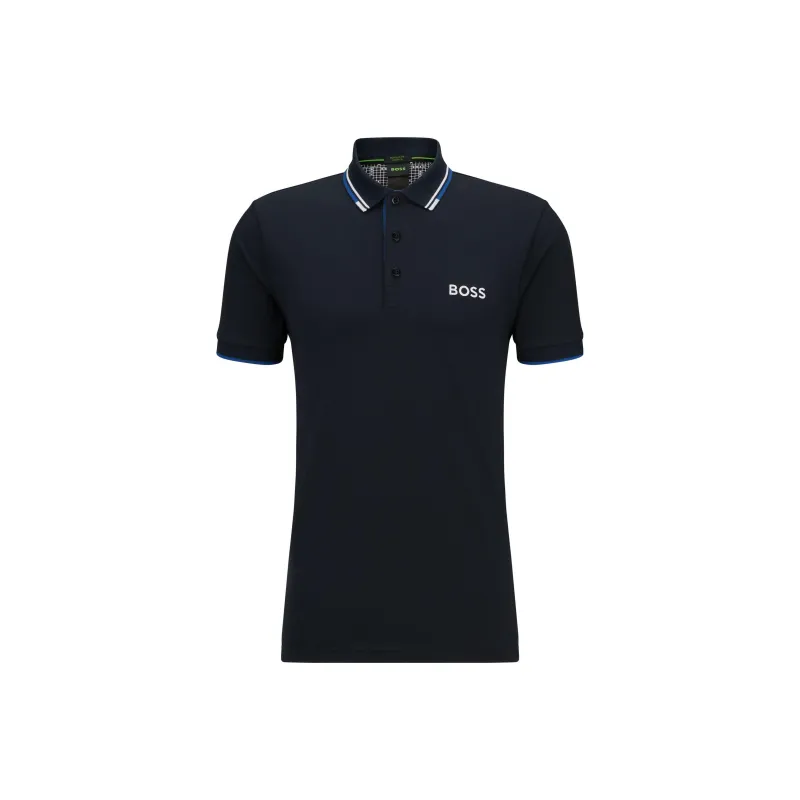 HUGO BOSS Logo embroidered Striped trim Piqué Polo Shirt-0