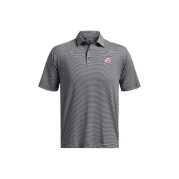 Under Armour Collegiate University Of Utah UA Tee To Green Stripe Polo Shirt Men's Gray