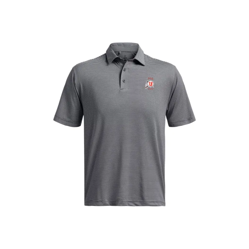 Under Armour Collegiate University Of Utah UA Tee To Green Stripe Polo Shirt Men's Gray-0