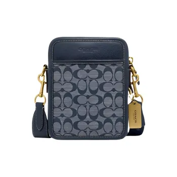 COACH Sullivan Jacquard Fabric With Cow Leather Patchwork Shoulder Bag Crossbody Bag Small Size Men's Denim