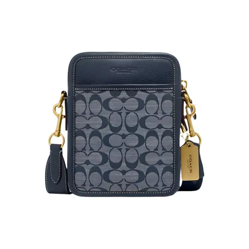COACH Sullivan Jacquard Fabric With Cow Leather Patchwork Shoulder Bag Crossbody Bag Small Size Men's Denim
